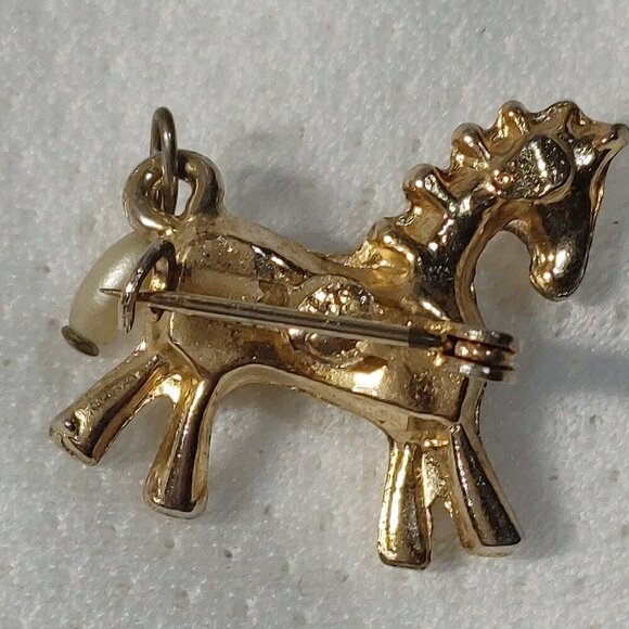 Vintage Gold Tone Faux Pearl Horse Brooch Pin - Picture 2 of 5